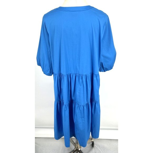Chicos Blue Dress 3 Sz 16 Tiered Cotton Blend Pockets Bubble Sleeve - Picture 5 of 7